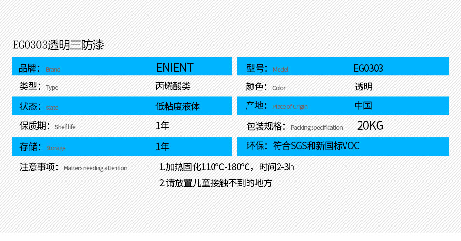 ENIENT水性三防漆水性配方 不易燃易爆 無氣味，粘度低 噴涂方便，符合SGS，符合VOC新國標